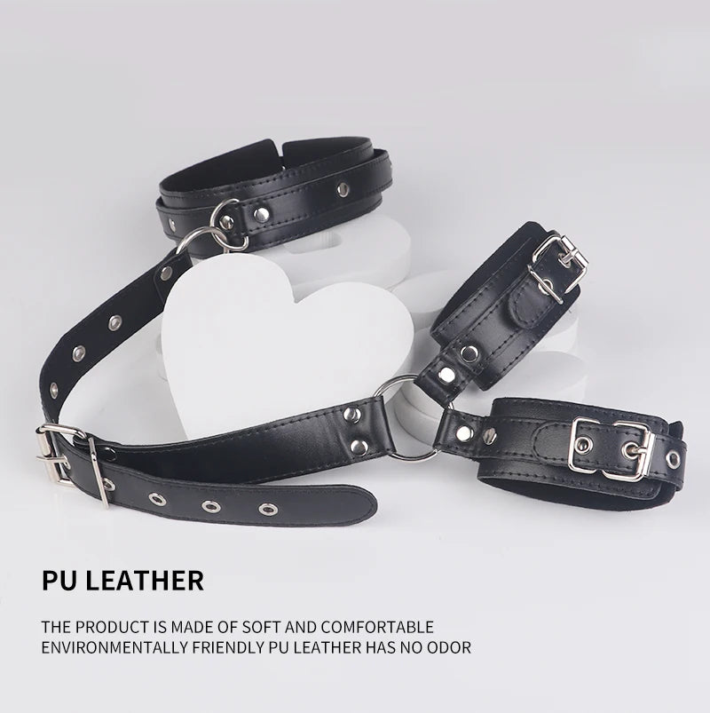 Neck to Wrist Restraints Kit Sexy Women BDSM Fetish Behind Back Handcuffs Collar Adjustable Bondage Set Couple SM Sex Game Tool