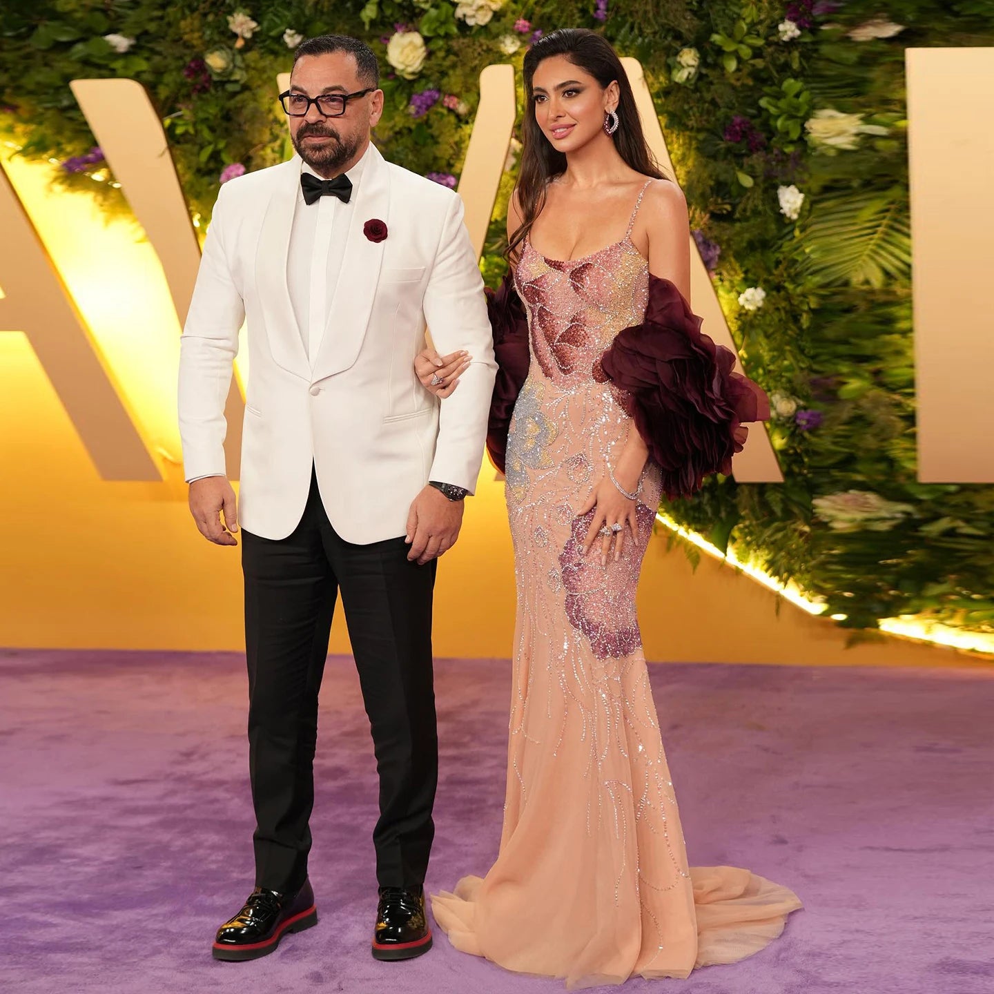 Sharon Said Luxury Pink Floral Beaded Evening Dress with Burgundy Shawl Cape Elegant Party Dress for Women SS515 Customized