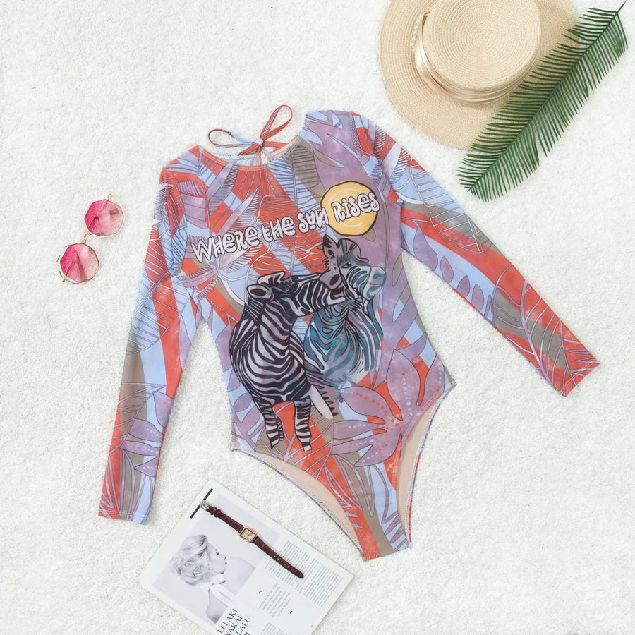 10 Colors Retro Long Sleeve Swimwear Body Suit One Piece Swimsuit Women 2025 Solid Sexy High Cut Bathing Suit Women Monokini