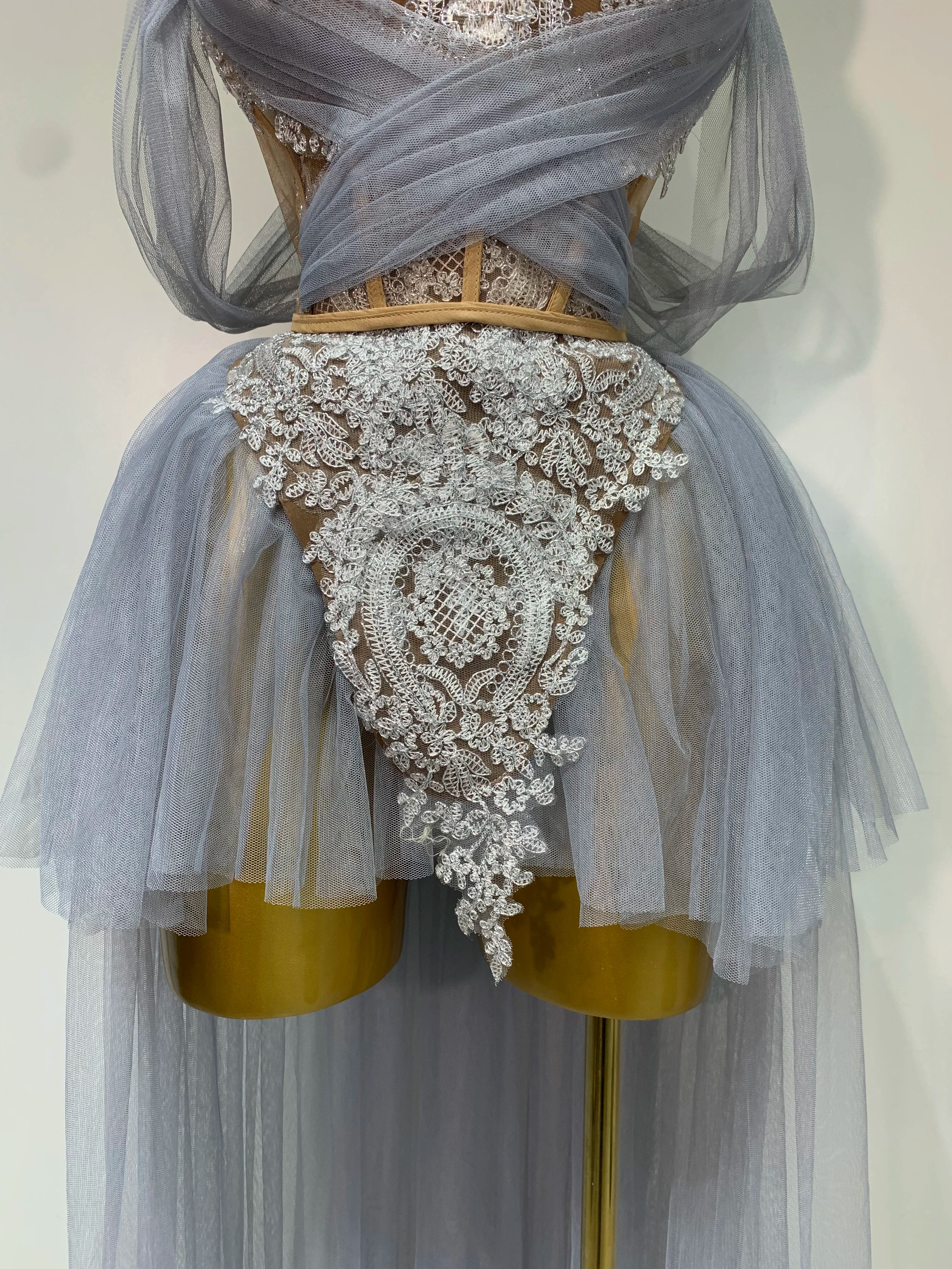 Women Sexy Strapless Pink Mesh Two Pieces Set Prom Gown Celebrate Birthday Nightclub Party Singer Stage Performance Costume