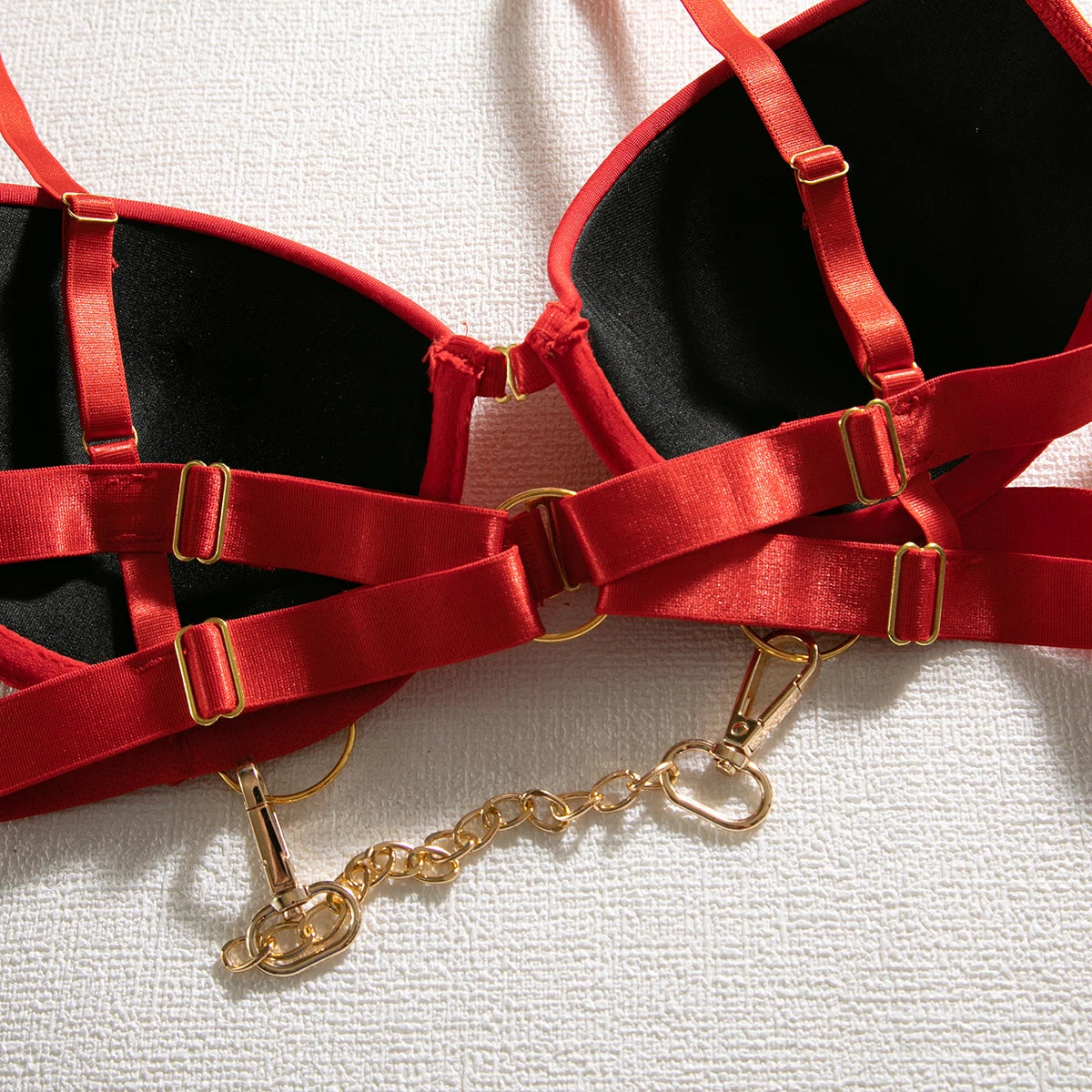 Fancy Metal Chain Sexy Lingerie 5Pcs Sets Luxury Hollow Out Bras And Panties Garters Underweat Suit Sensual Erotic Intimate Set