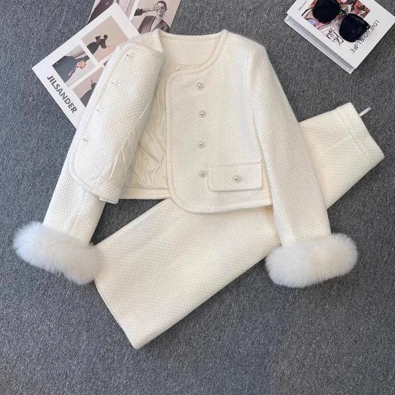 White Small Fragrance Style Set Women's Hot Sale Of The Season Winter Design Short down Jacket Long Skirt Two-Piece Set Elegant