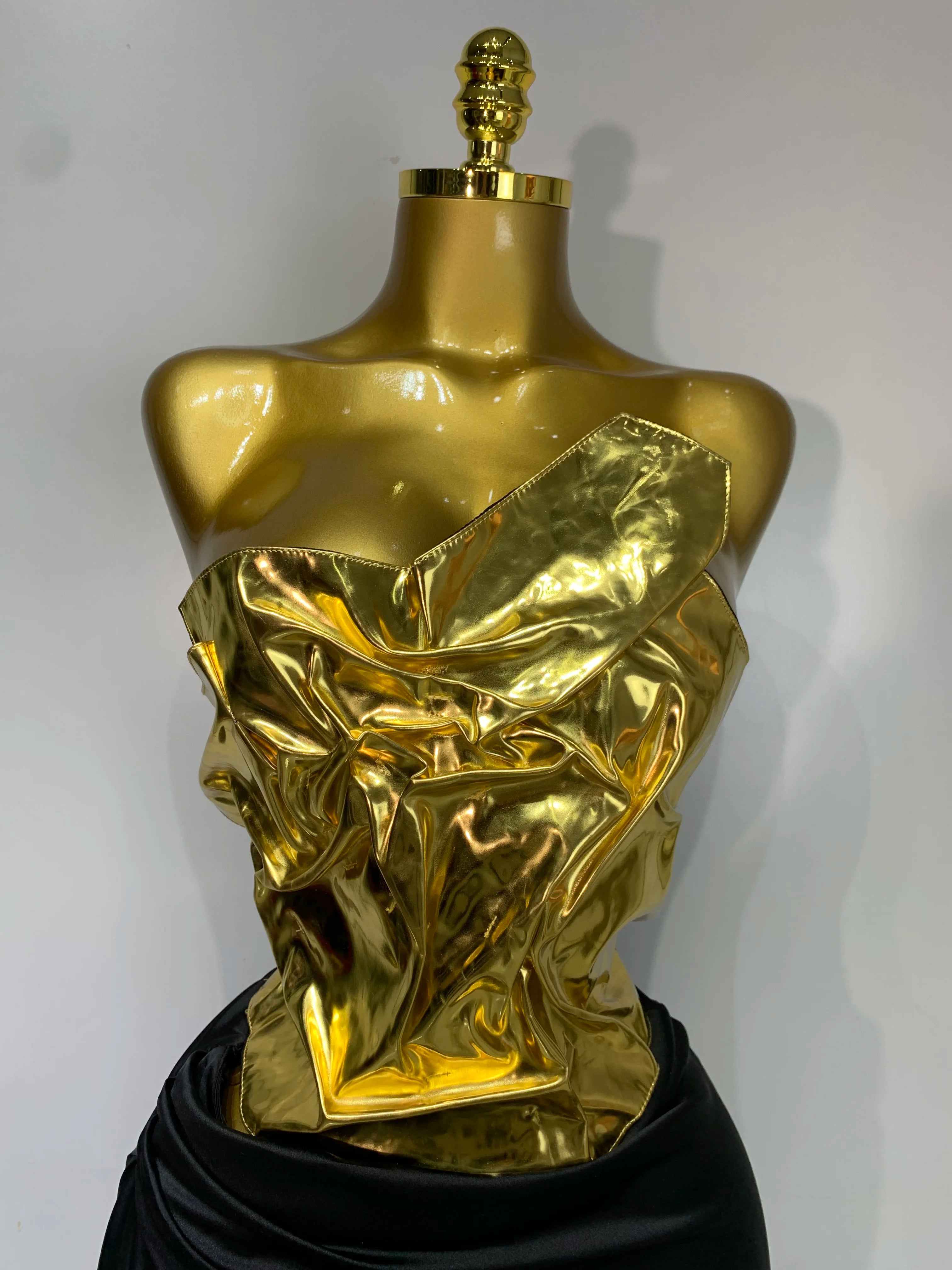 New Arrival Women Gold Color Sexy Laced-up Tops 2 Pieces Set Long Dress Celebrate Evening Party Celebrity Elegant Dress