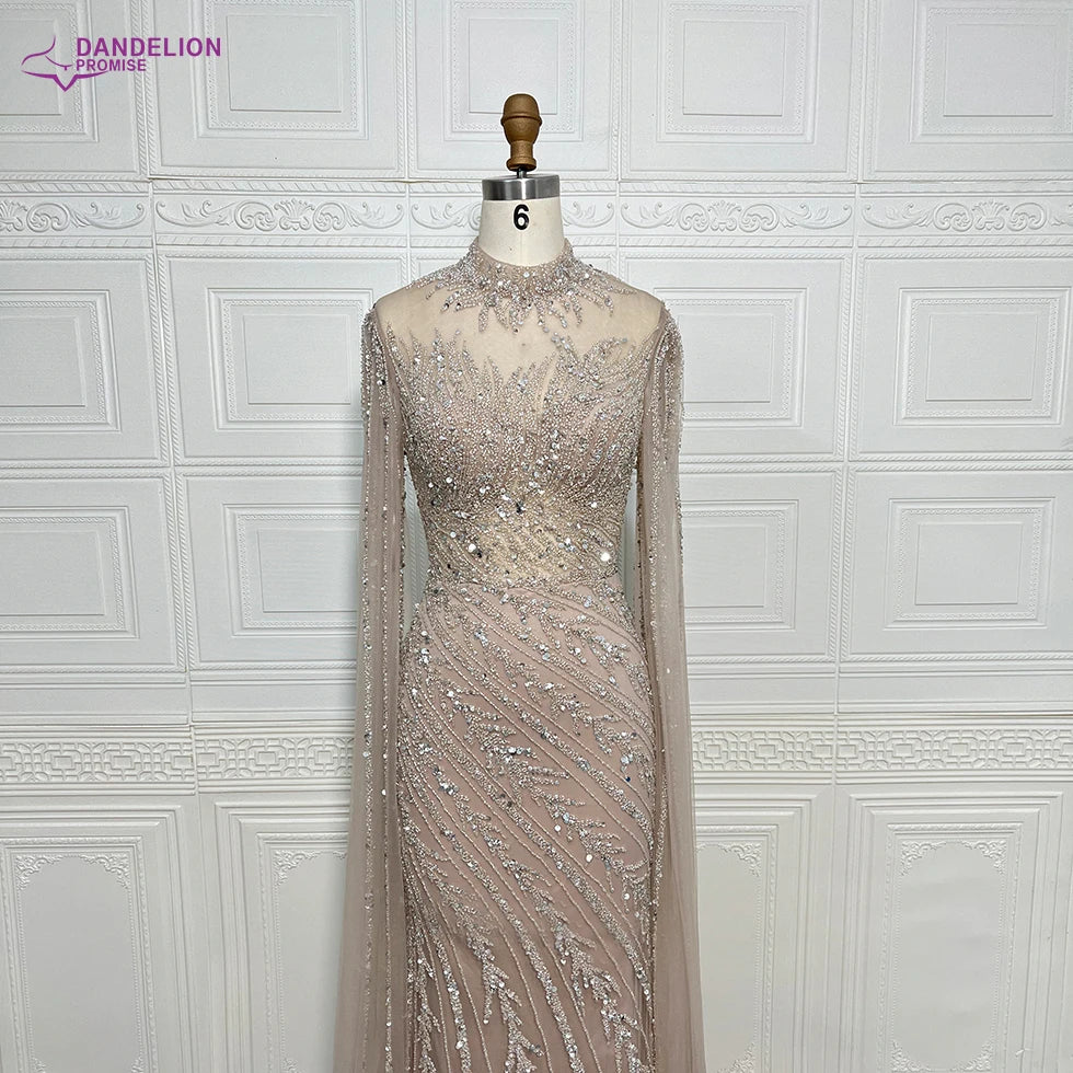 Luxury Mermaid Beaded Cape Sleeves High-Neck Evening Dresses Party Gowns for Women Wedding Customized