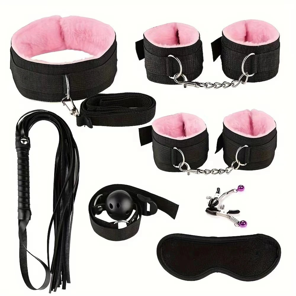 Sex Toy BDSM Kits Plush Bondage Set Handcuffs Sex Games Whip Gag Nipple Clamps Toys For Couples No Vibrator Exotic Accessories