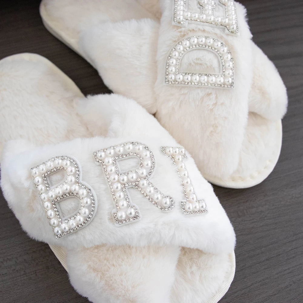 Bride To Be Fuzzy Soft Slippers for Wedding Bachelorette Party Supplies Bride Letter Slippers Bridal Shower Honeymoon Gift