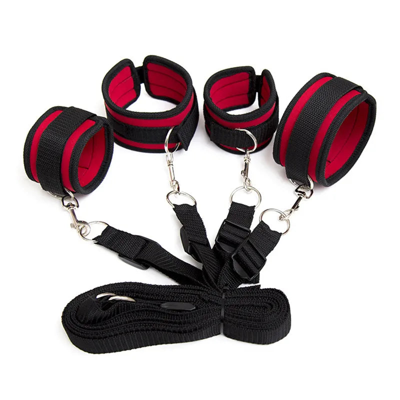 Restraint Set BDSM Bondage Handcuffs & Ankle Cuffs Slave On The Bed Open Leg Flirt Sex Toys For Women Couples Erotic No Vibrator