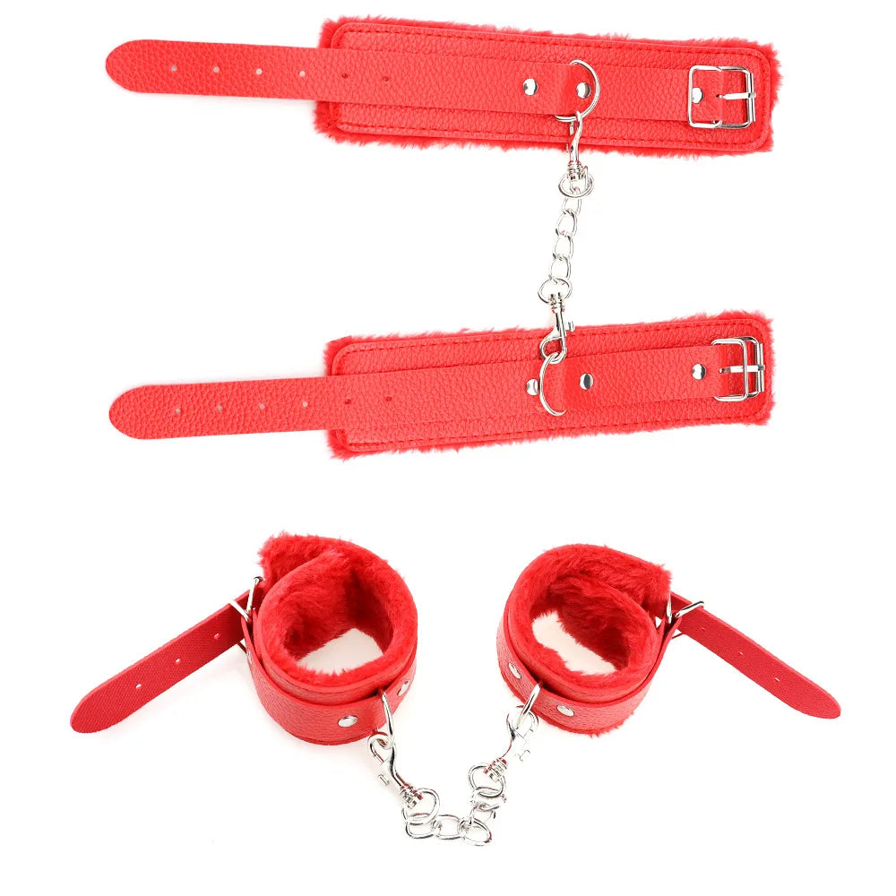 Adjustable Women Sex Plush Handcuffs BDSM Bondage Ankle Cuffs Erotic Whips Adult Games Sex Toys for Couples Flogger Cosplay Tool
