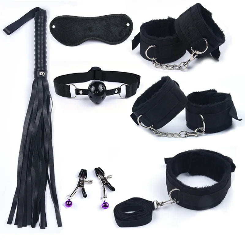 Rabbit Tail Anal Plug Bondage Set Sex Toys For Women Whip Handcuffs For Sex Bdsm With 10 Speed Vibrator Exotic Adult Games