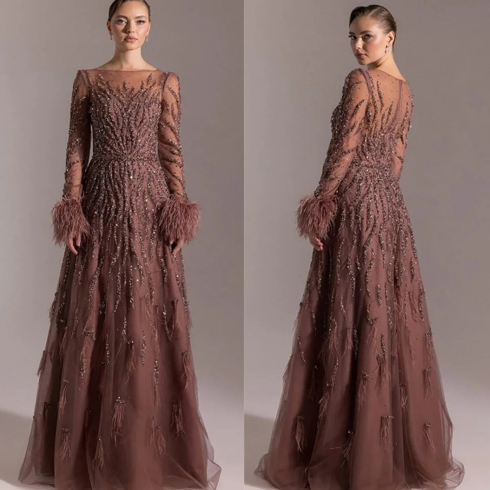 Customized Exquisite pure Organza Celebrity Gowns Luxury Scoop Sequined Feathers Crystal Mermaid Zipper Back Homecoming Dress