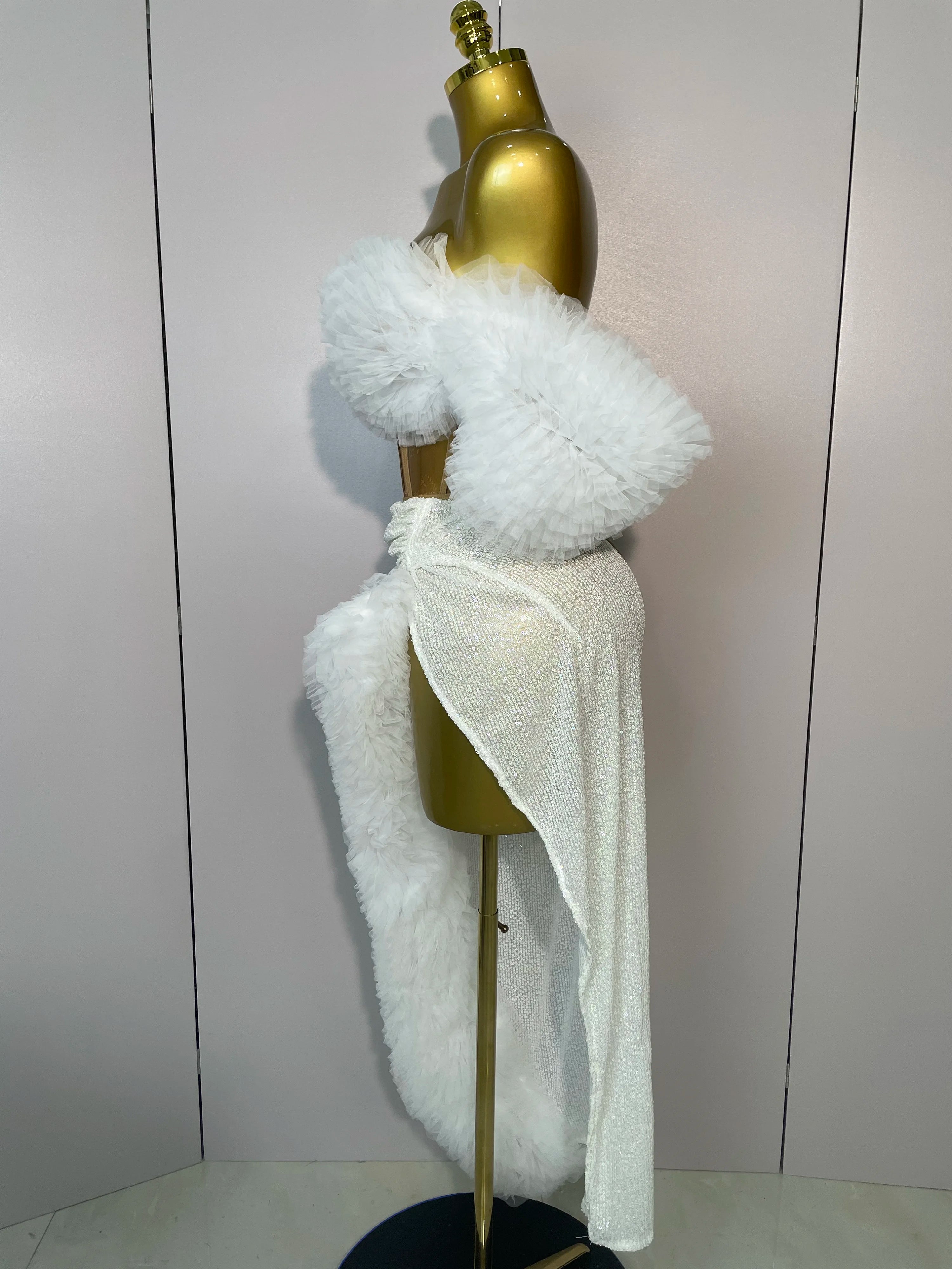 Shiny Sequins Top Short Skirt Two Pieces Set Women Sexy Celebrate Evening Prom Birthday Party Dress Nightclub Stage Outfit