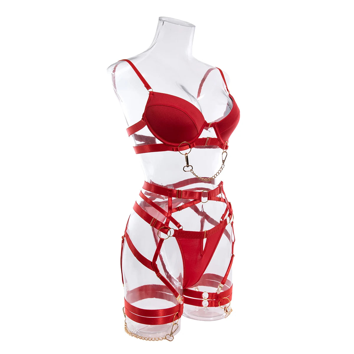 Fancy Metal Chain Sexy Lingerie 5Pcs Sets Luxury Hollow Out Bras And Panties Garters Underweat Suit Sensual Erotic Intimate Set