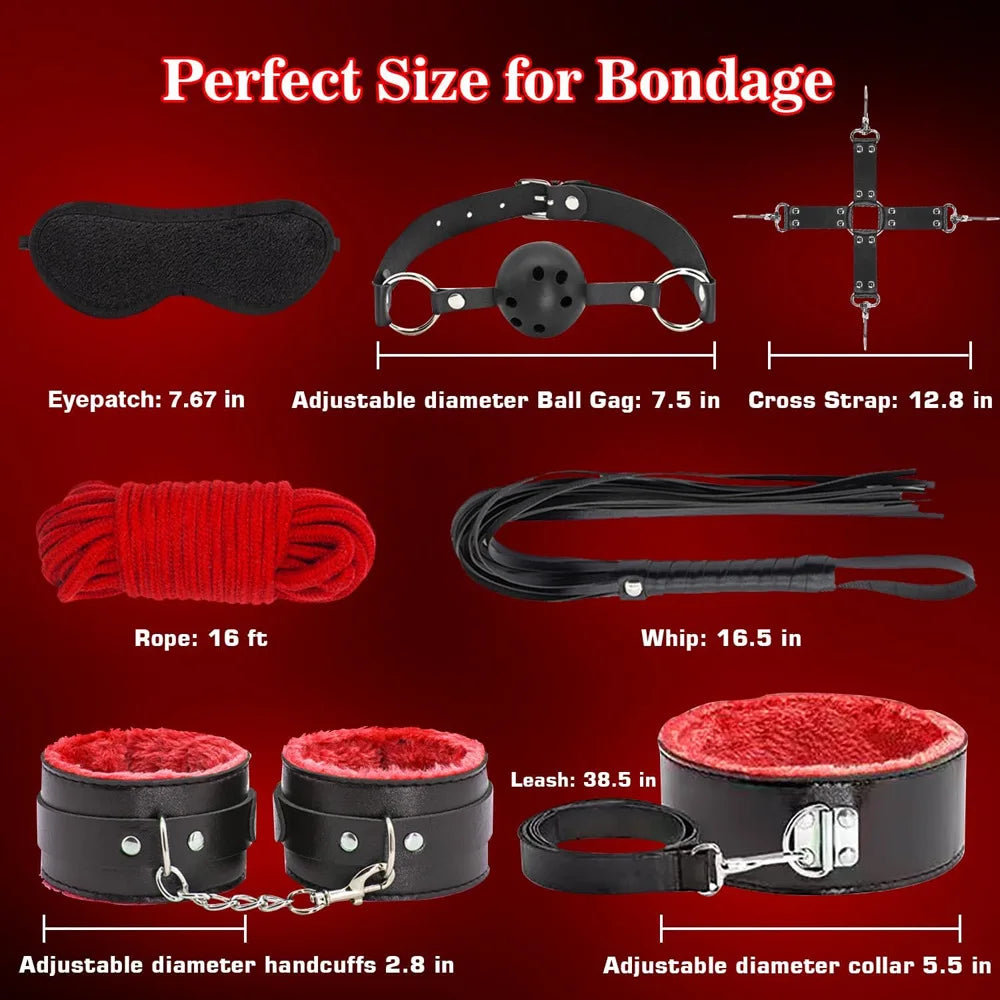 Erotic Toys Kits Handcuffs Eye Mask Whip Oral Plug Nipple Clamp Anal Plug Cosplay Toy For Couples BDSM Binding Sex Adult Toys 18
