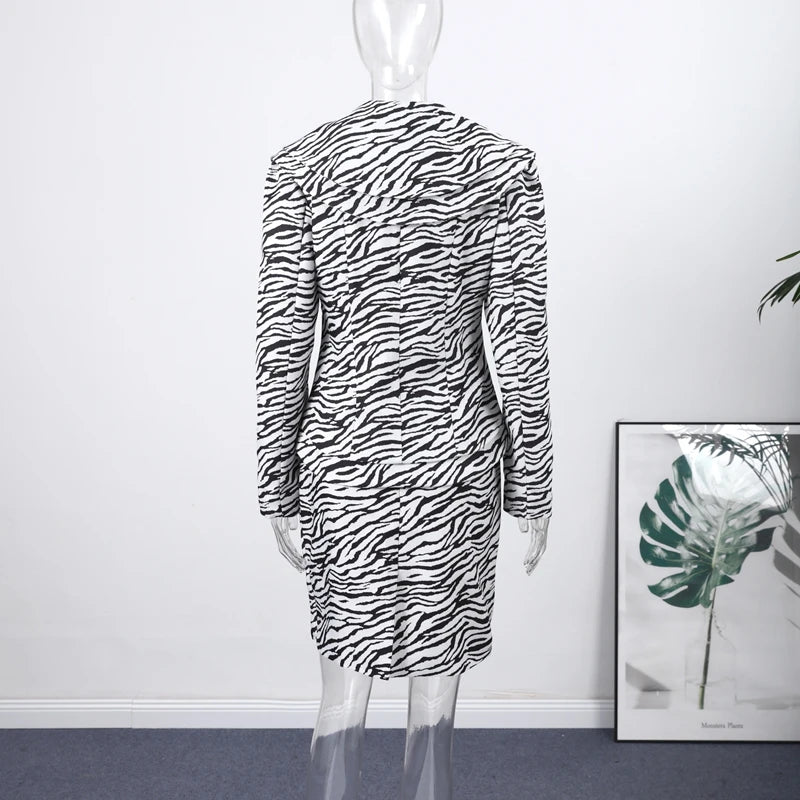 Fashion Zebra Printing Women's Jacket Skirts Suit V-Neck Waist-Closed Lady Sets Elegant 2 Pieces Set Women Outfits