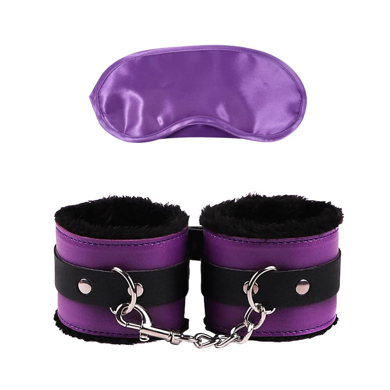 Sex Toys For Women Bdsm Set Sexy Leather Plush Sex Toys Bondage Kit Handcuffs Feather Blindfold Fetish Flirt Goods For Adults