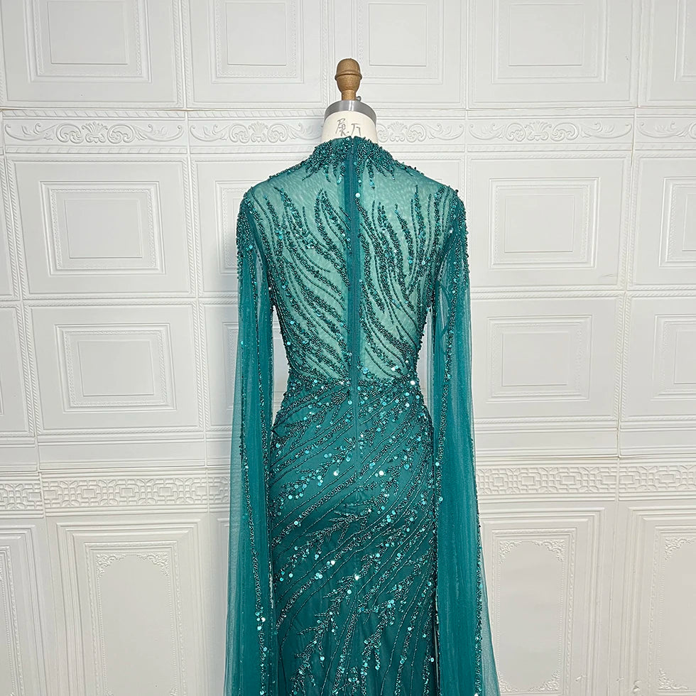 Luxury Mermaid Beaded Cape Sleeves High-Neck Evening Dresses Party Gowns for Women Wedding Customized