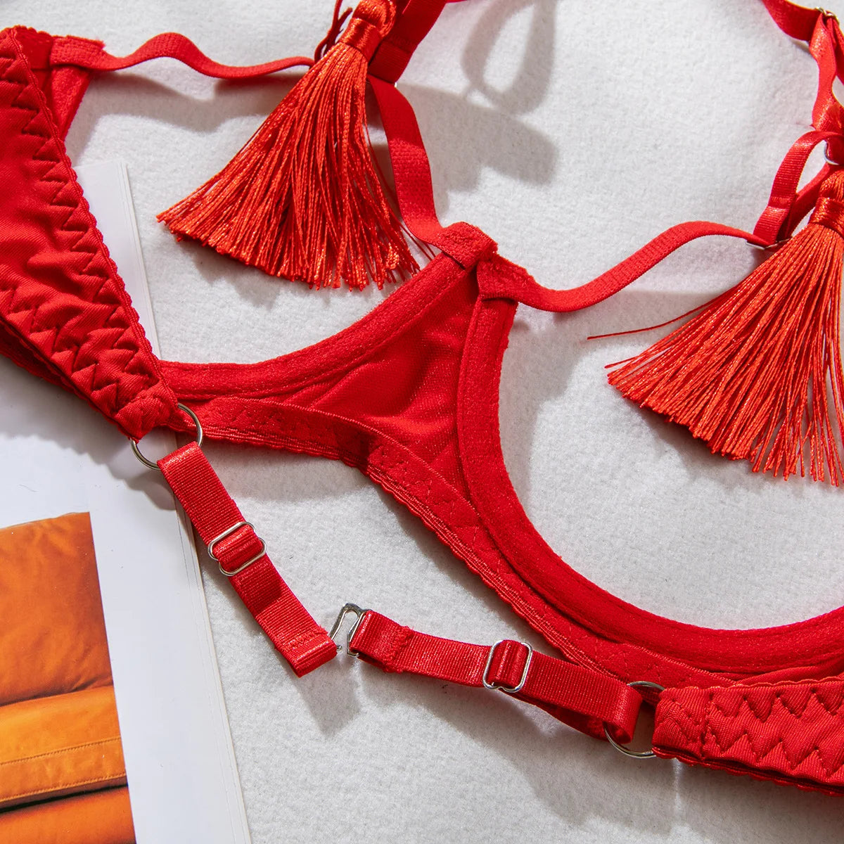 Sensual Tassel Lingerie Set Women See Through Halter Cut Out Sexy Bilizna Erotic Set Intimate Naked Back Open Brief Kit