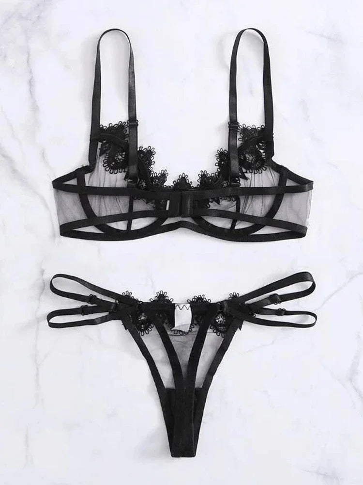 2pcs Set Sexy Lingerie for Women Underwear Panty Set Play See through Lace Bodysuit Babydoll Sleepwear