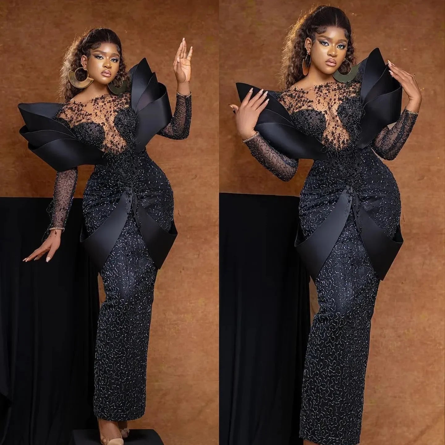 Sexy African Evening Dresses for Women Mermaid Black Lace Prom Gowns Off Shoulder Wedding Dress robes de soirée Customized