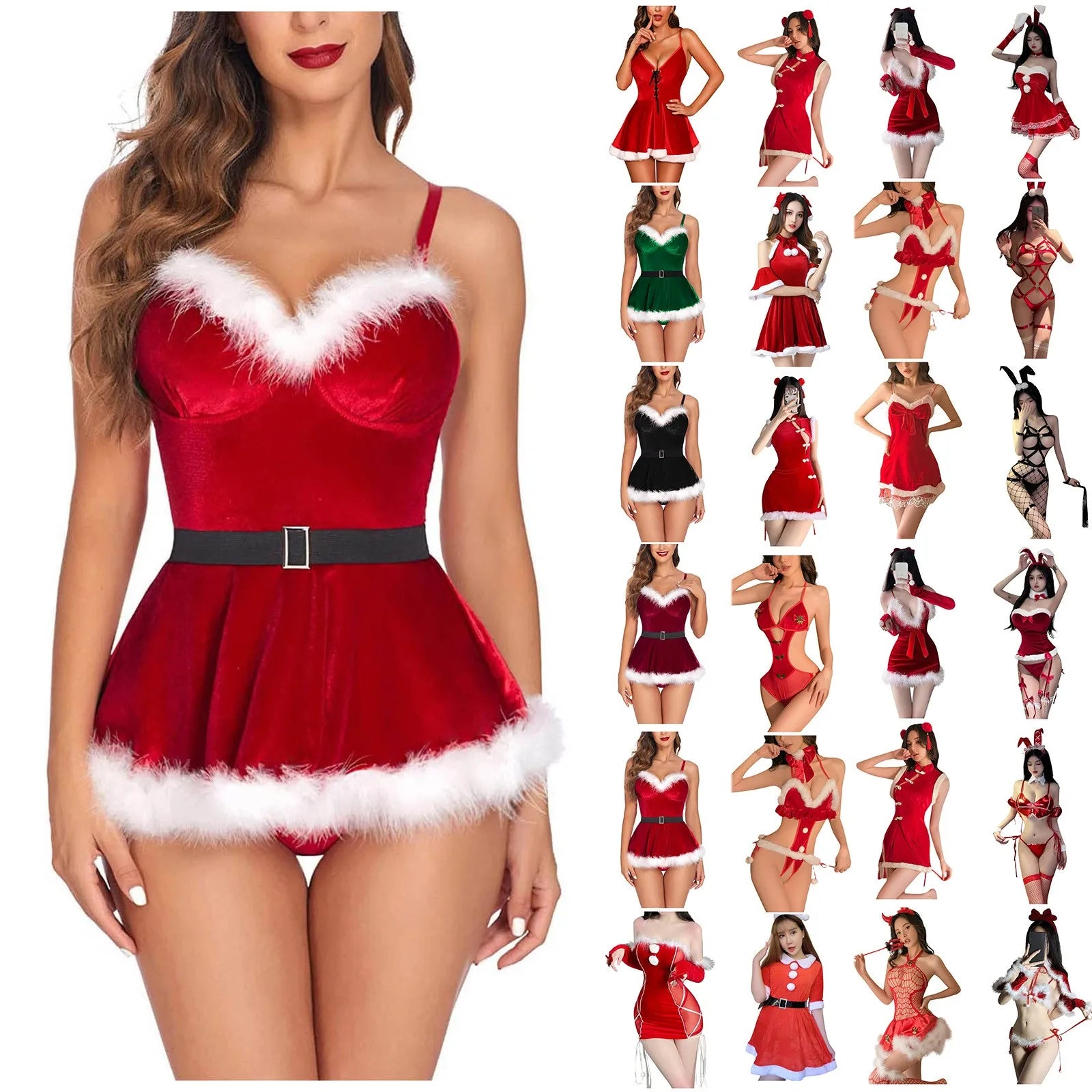Women Christmas Costume Faux Fur Trim Red Flannel Underwired Bra Corset Sexy Bustier Cami Crop Tops Xmas Party Rave Dress Up
