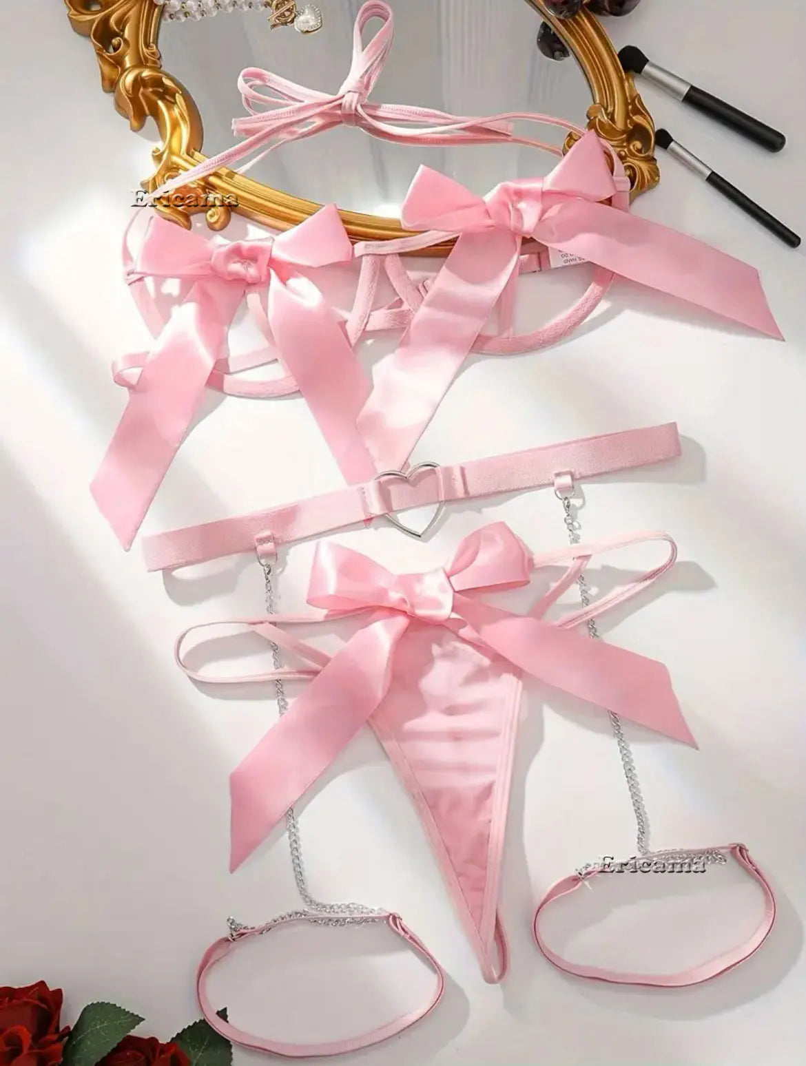 Floral Lace Garter Lingerie Set With Choker Women Intimates Underwire Bra And Thongs Ladies Underwear Set