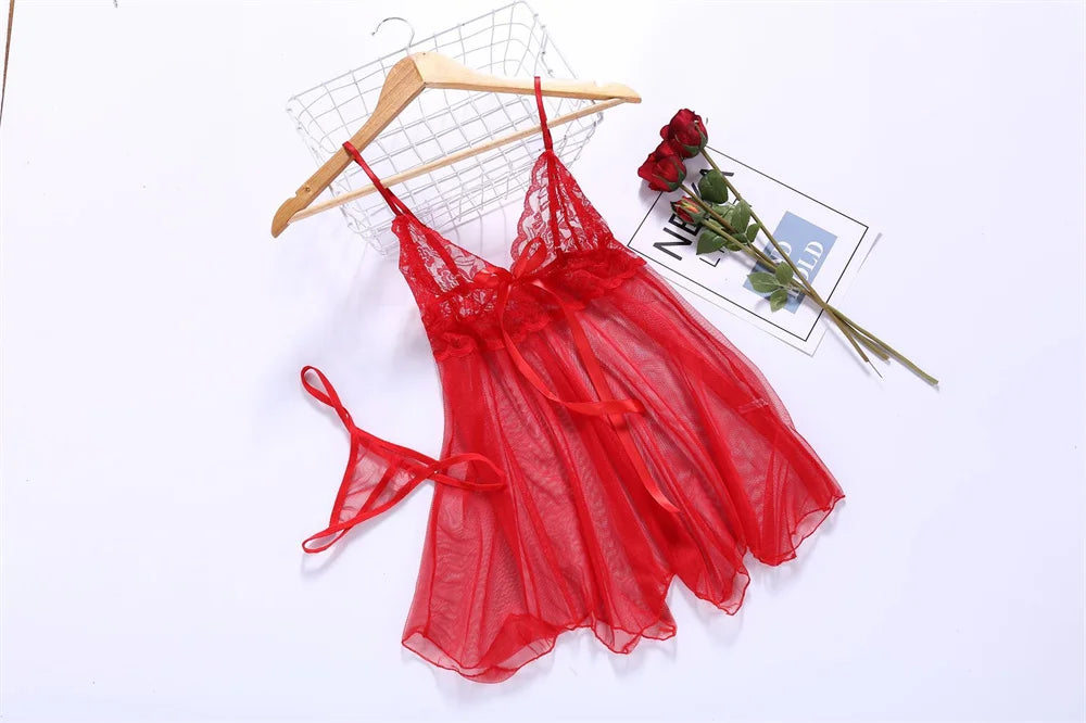 Sexy Lingerie Women Crotchless Sleepwear Pajamas Lace Night Dress Exotic Female Underwear Nightgown G-string Erotic Costumes