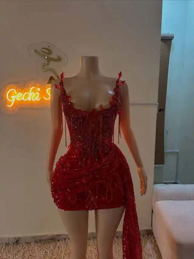 Crystal Beading Homecoming Prom Dress Mermaid Mini Cocktail Gown Birthday Dress Luxury Blackgirl Customized