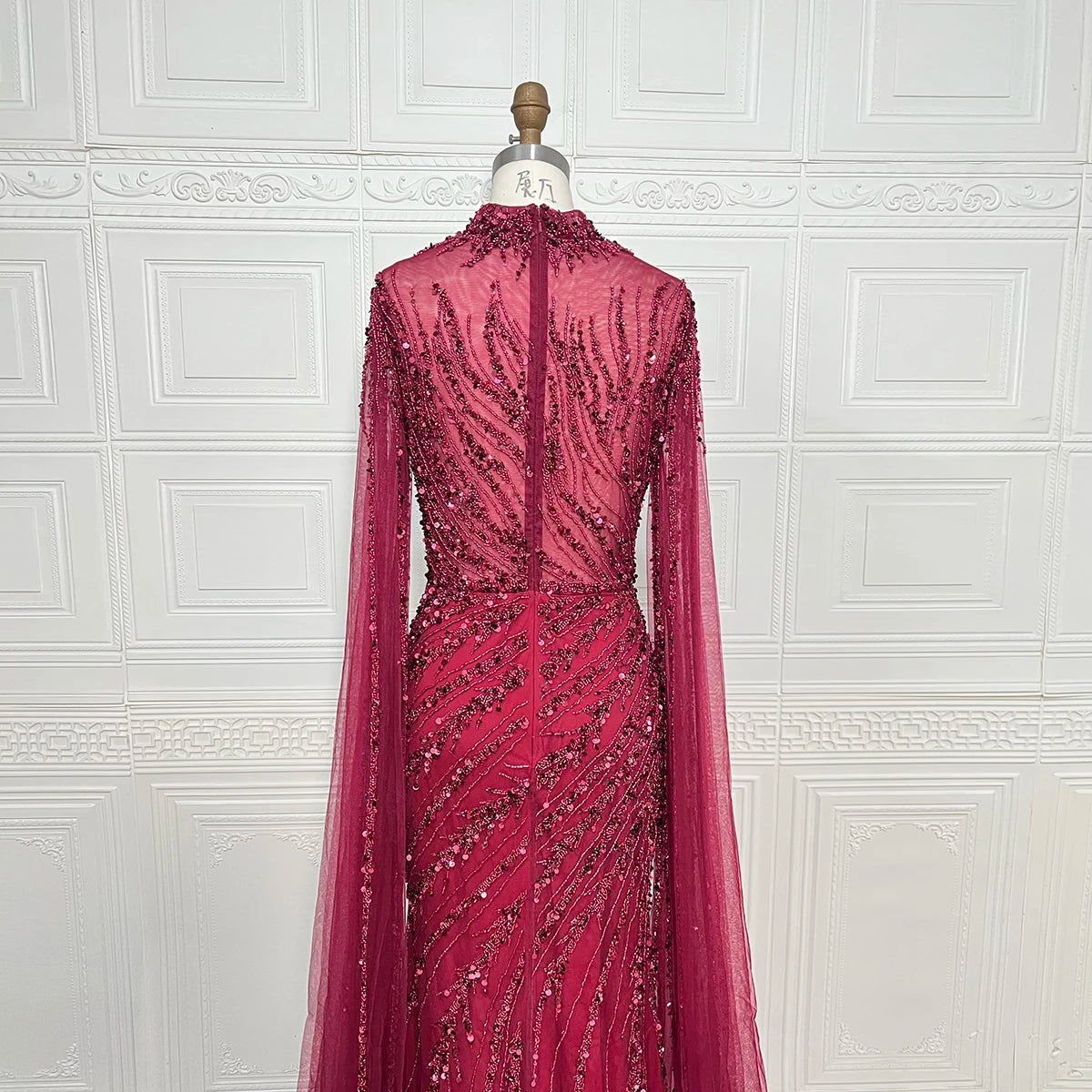 Luxury Mermaid Beaded Cape Sleeves High-Neck Evening Dresses Party Gowns for Women Wedding Customized