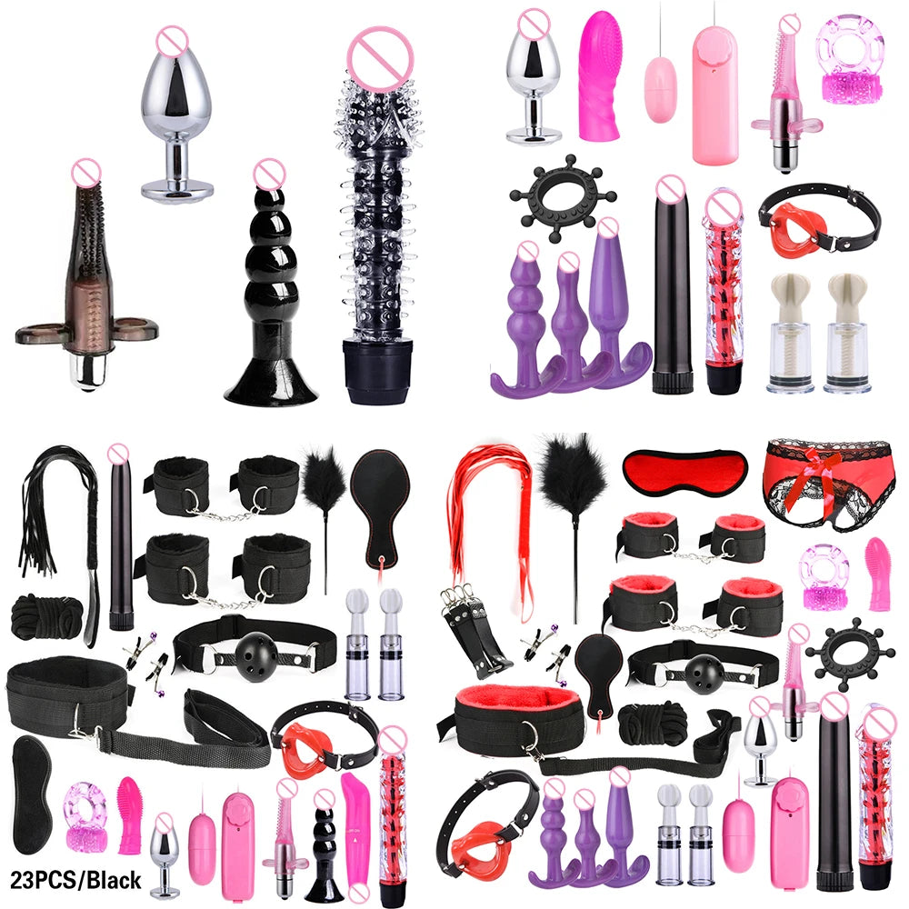 BDSM Adult Sex Toy Kits Sets for Sexy Games Bondage Mask Set Feather Handcuffs Ankle Cuff Restraints for Couple Sexual Aids ﻿18+