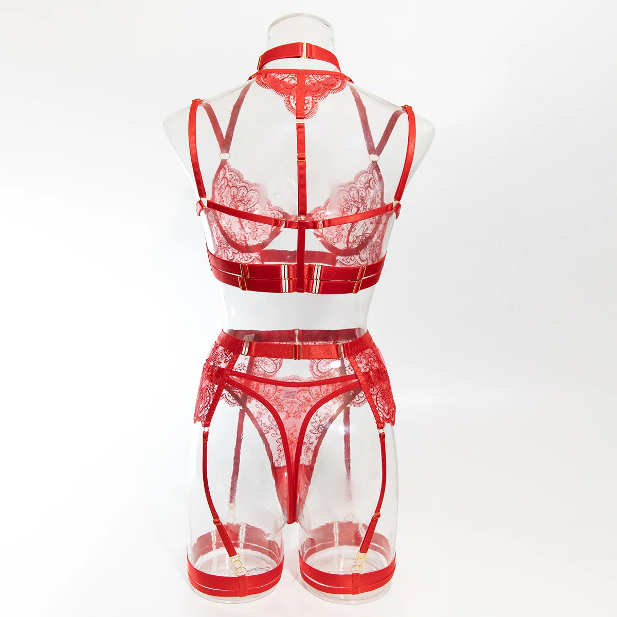 Luxury Embroidered Metal Buckle Complicated Erotic Intimate Set Women's Sexy Transparent Front Open Lingerie Sets Onlyfans kit