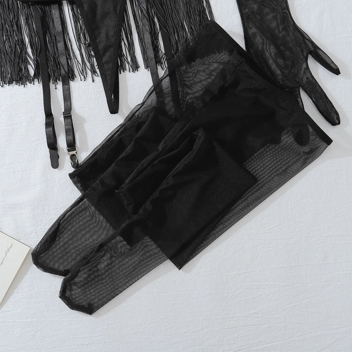 Ellolace Tassel Porn Erotic Lingerie 8-Piece Transparent Ultra Sexy Adult Costume with Garter Outfit Call The Night Sex Suit