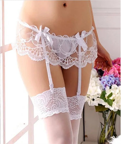 Sexy Suspender Belt High knee Stocking open Crotch Pantyhose hold on Lady Lace Underwear Tights Garter sex erotic for women
