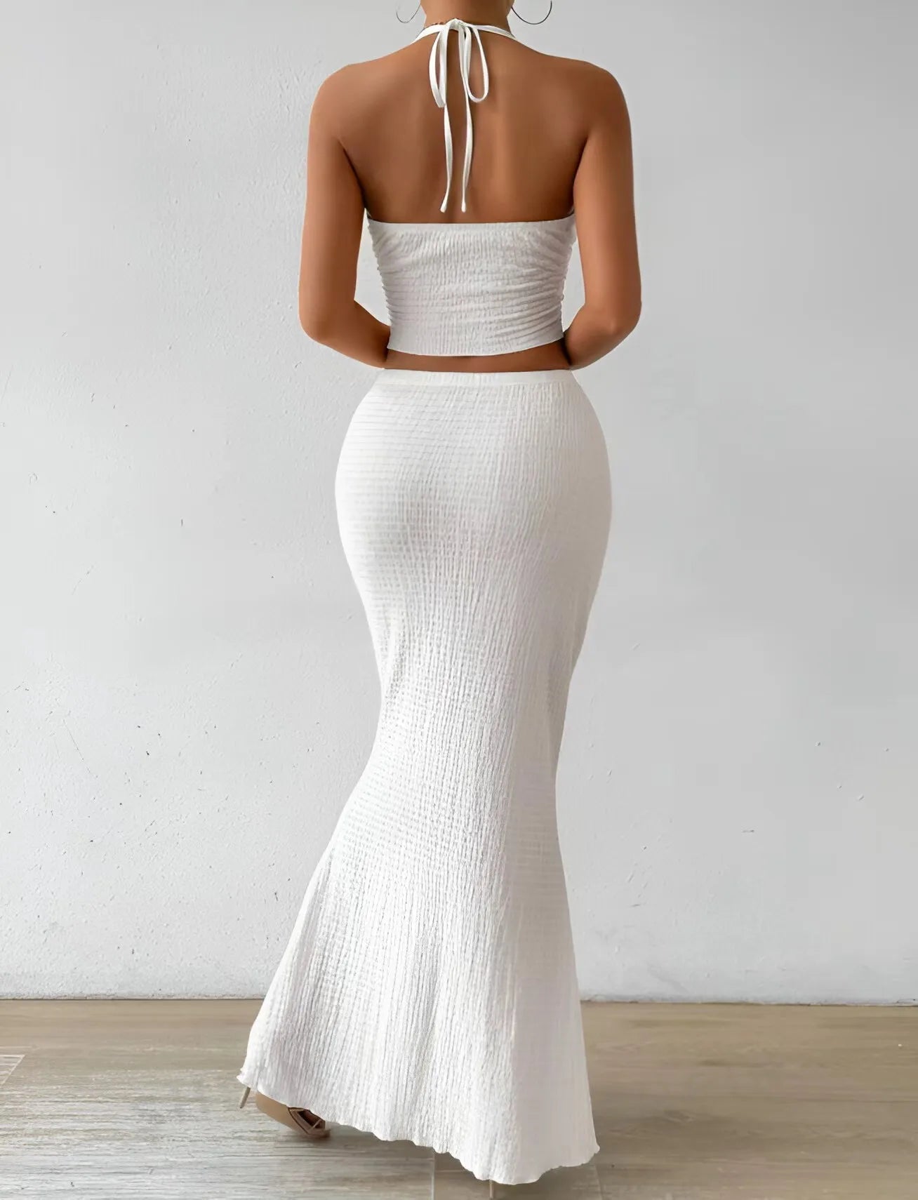 Tuularose White Long Skirt Two Piece Summer Sexy Twist Lace-up Vest Top Tight Long Skirt Set Elegant Female Long Dress Sets