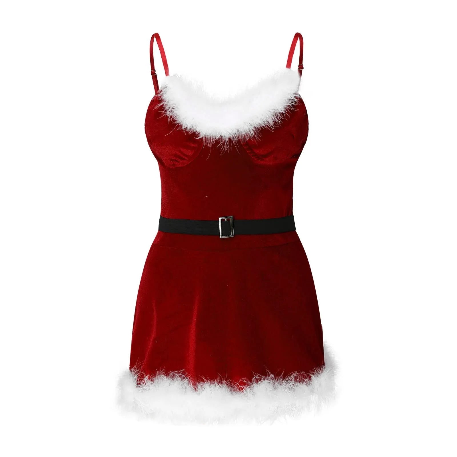 Women Christmas Costume Faux Fur Trim Red Flannel Underwired Bra Corset Sexy Bustier Cami Crop Tops Xmas Party Rave Dress Up