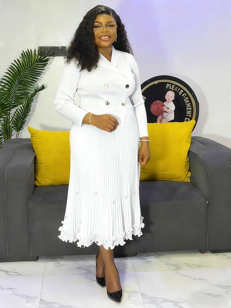 EGRM Miyake Pleated Long Dress Autumn Hot Sale Women's Double Breasted Waist Cinching Slimming High-end Stylish Versatile Skirt