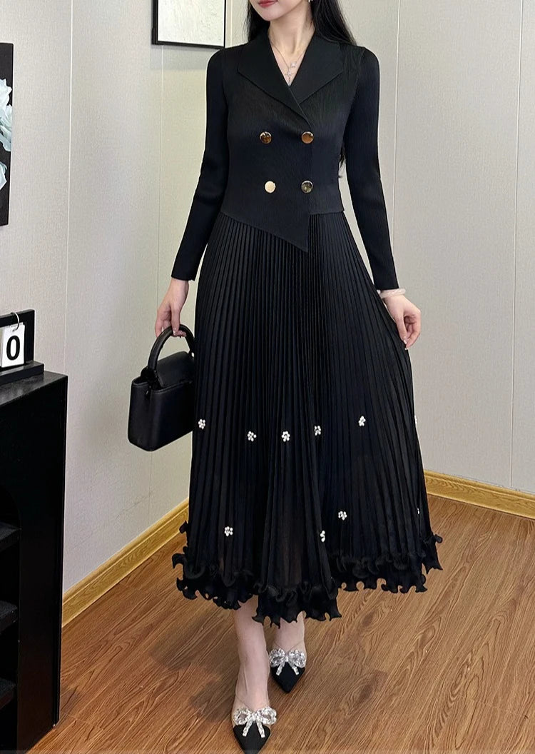 EGRM Miyake Pleated Long Dress Autumn Hot Sale Women's Double Breasted Waist Cinching Slimming High-end Stylish Versatile Skirt