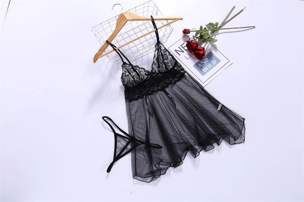Sexy Lingerie Women Crotchless Sleepwear Pajamas Lace Night Dress Exotic Female Underwear Nightgown G-string Erotic Costumes