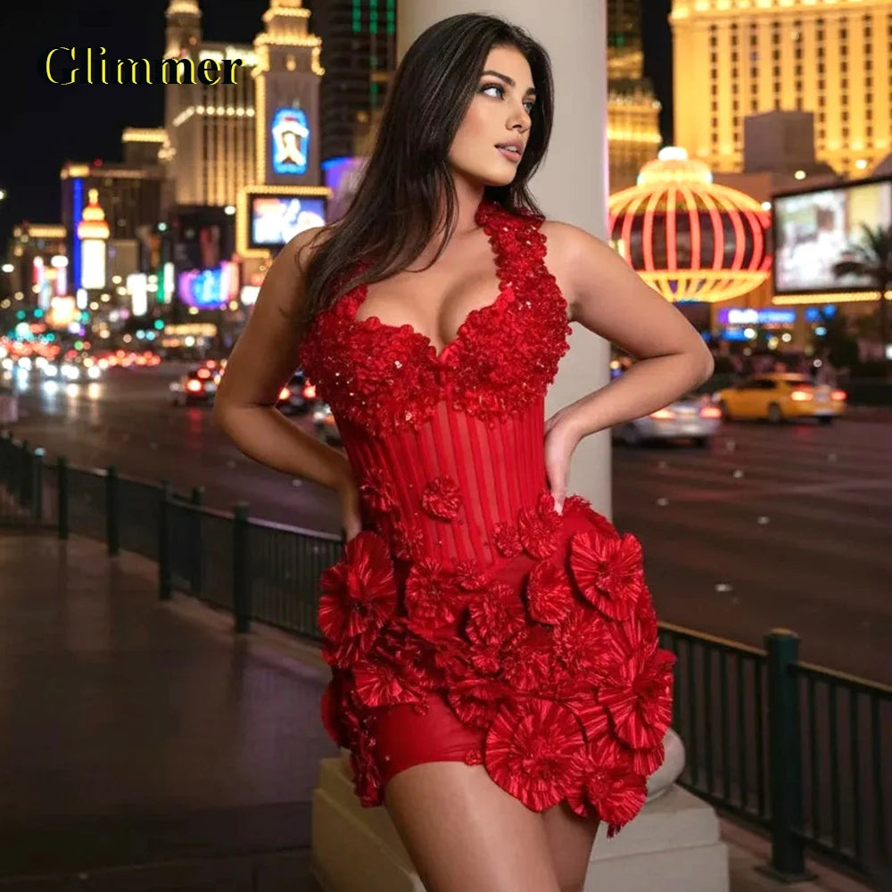 Glimmer Stylish Sweetheart Crystals Prom Dresses Mini for Women Halter Shealth Celebrity Formal Gown Vestidos De Gala Customized