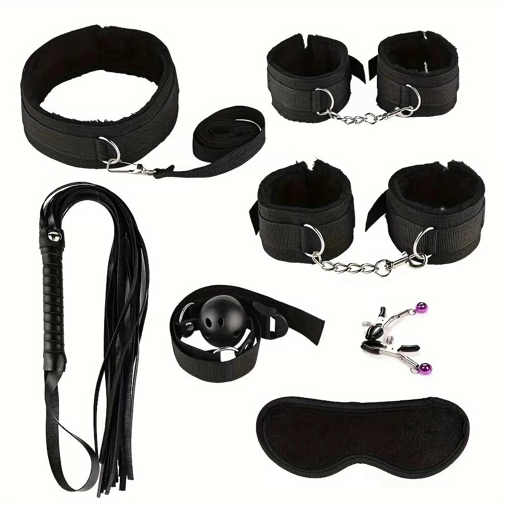 Sex Toy BDSM Kits Plush Bondage Set Handcuffs Sex Games Whip Gag Nipple Clamps Toys For Couples No Vibrator Exotic Accessories