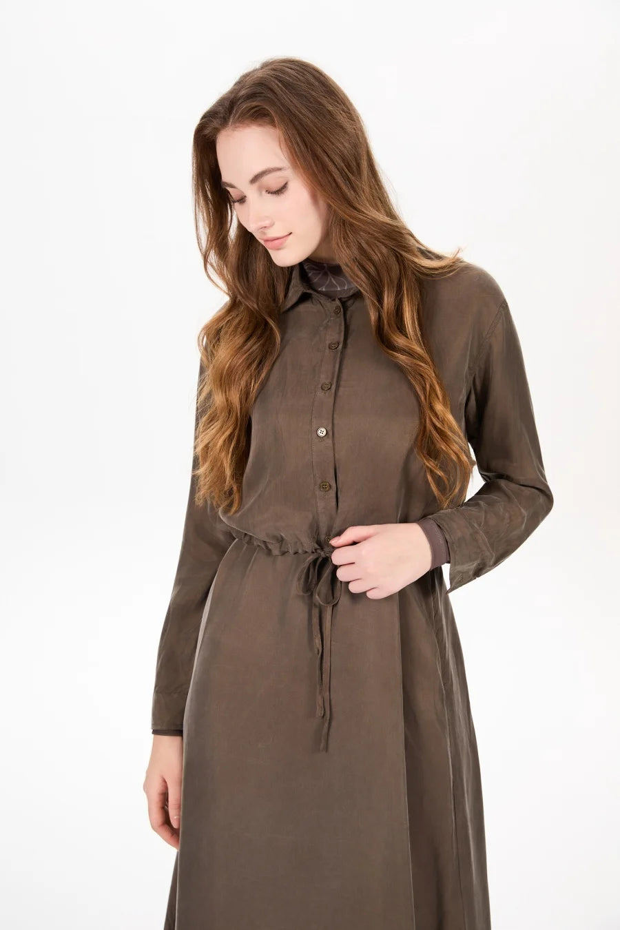 AS AW25 super soft high quality expensive cupro collection shirt + slip dress + skirt + print mockneck woman matching set