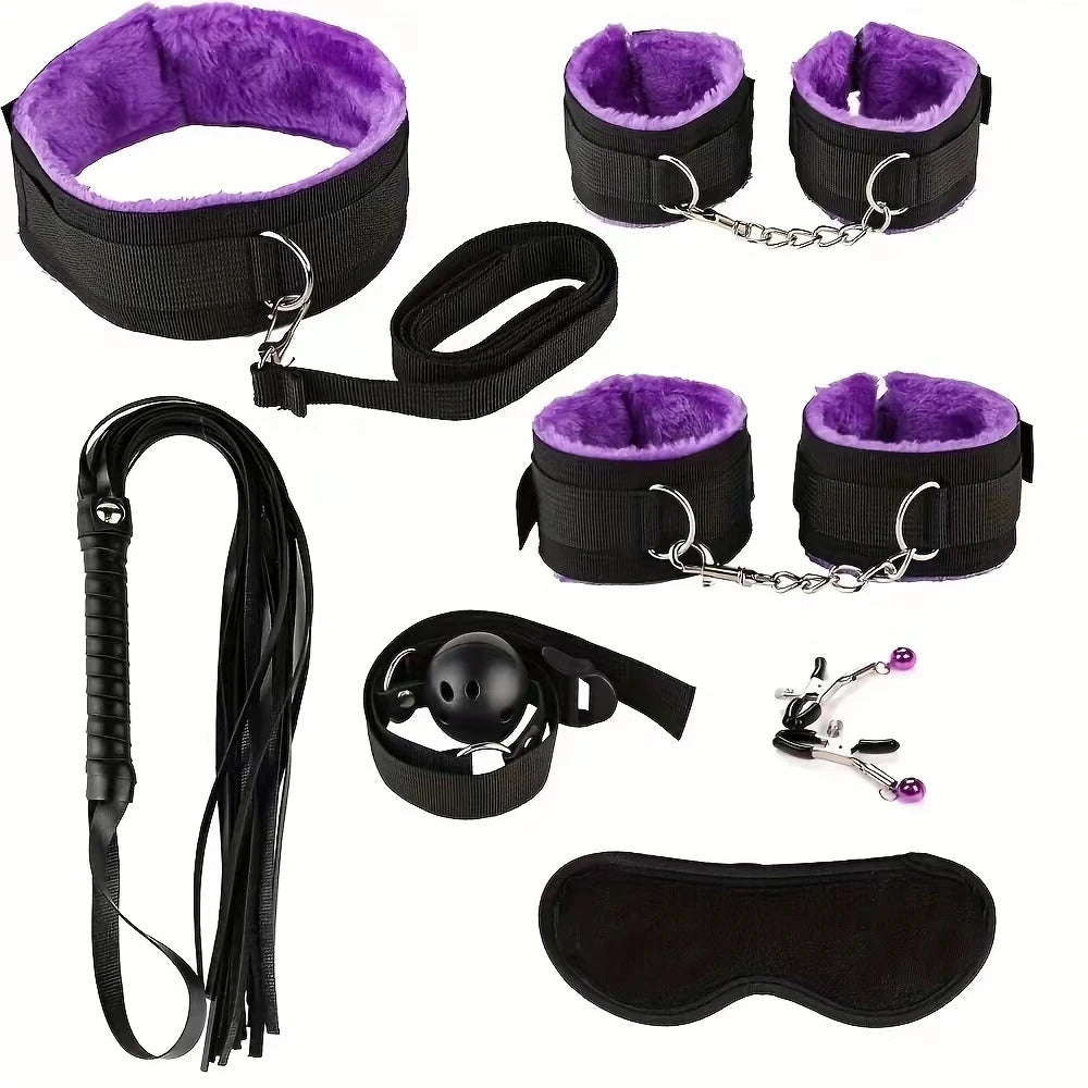 Sex Toy BDSM Kits Plush Bondage Set Handcuffs Sex Games Whip Gag Nipple Clamps Toys For Couples Exotic Accessories No Vibrator