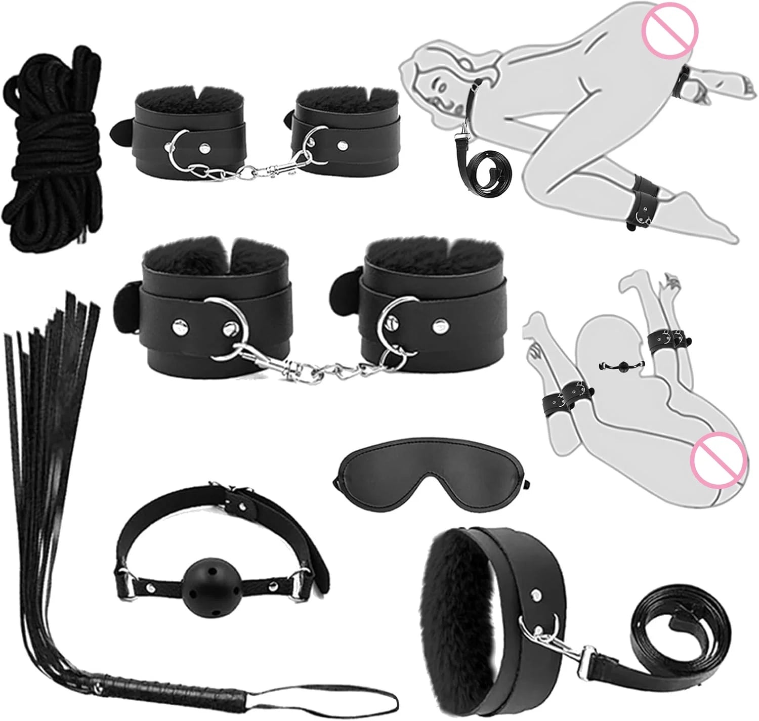 Sexy Toys for Cosplay Couples Adult Products 18 Handcuffs Erotic Accessories Bondage Hemp Rope Mask Sex SM BDSM Bondage Kit Set