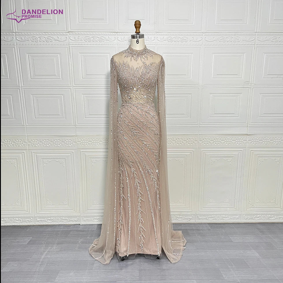 Luxury Mermaid Beaded Cape Sleeves High-Neck Evening Dresses Party Gowns for Women Wedding Customized