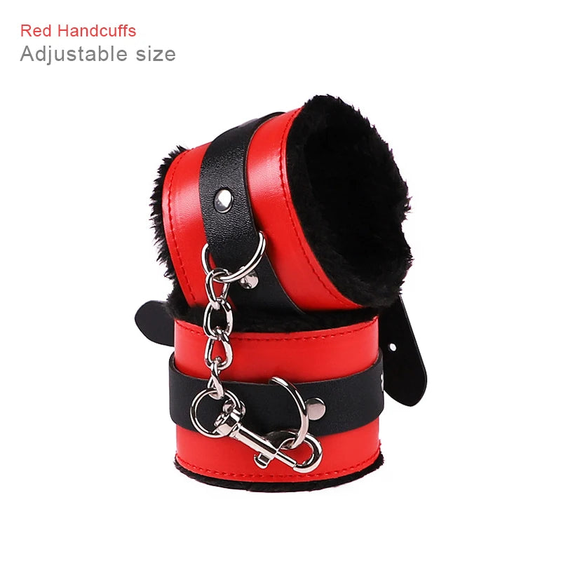 Sex Toys For Women Bdsm Set Sexy Leather Plush Sex Toys Bondage Kit Handcuffs Feather Blindfold Fetish Flirt Goods For Adults