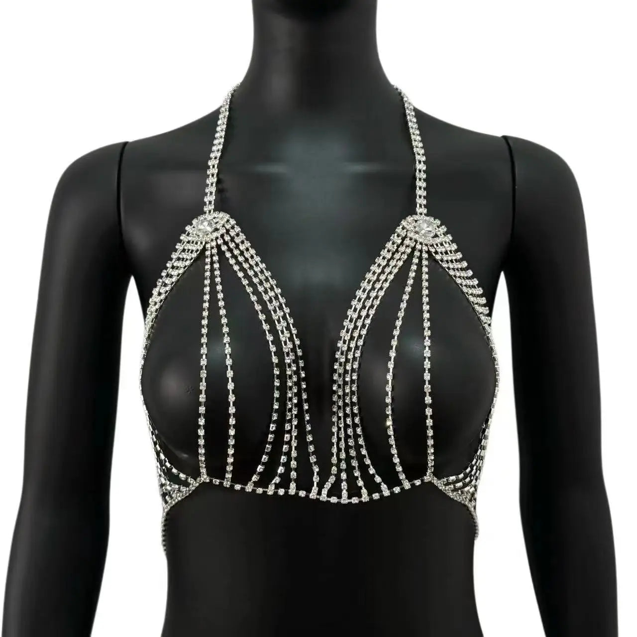 1 fashionable hot selling versatile personality exaggerated vertical sexy rhinestone bikini bra body chain
