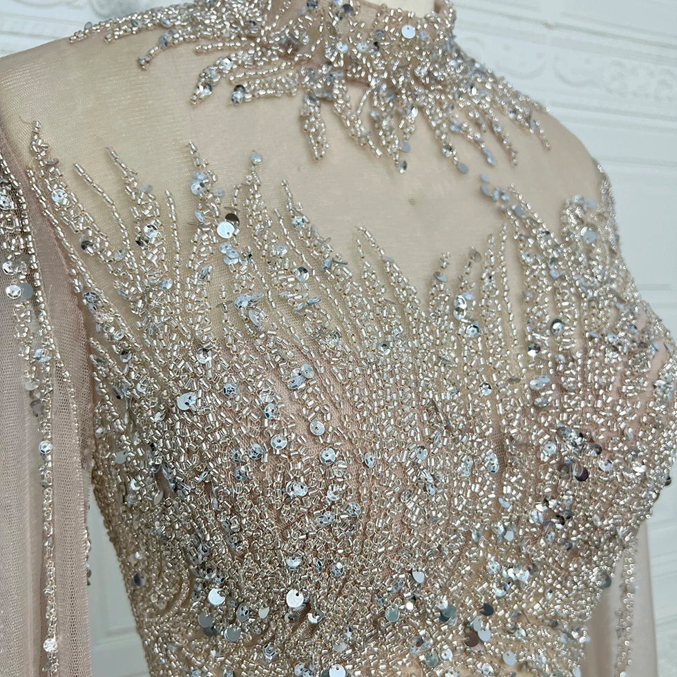 Luxury Mermaid Beaded Cape Sleeves High-Neck Evening Dresses Party Gowns for Women Wedding Customized