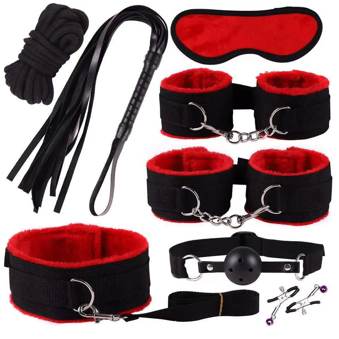 Erotic Sex Toys For Women Adults Games Nylon Bondage BDSM Kits Handcuffs Sex Whip Mouth Gag Rabbit Tail Anal Plug