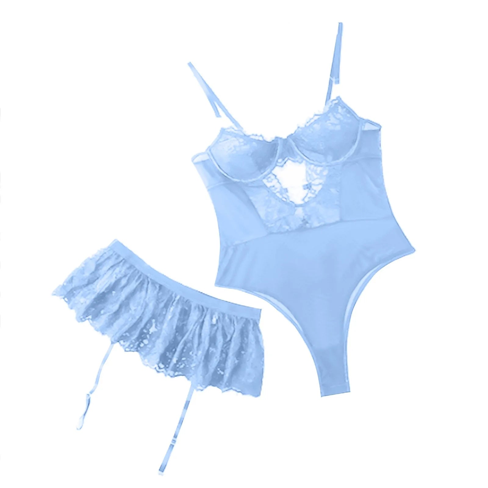 Sexy Three Point Lace Lingerie Set Women Wear Push Up Underwear Mesh Waistband Temptation Garter Belt Leg Loop Erotic Intimates