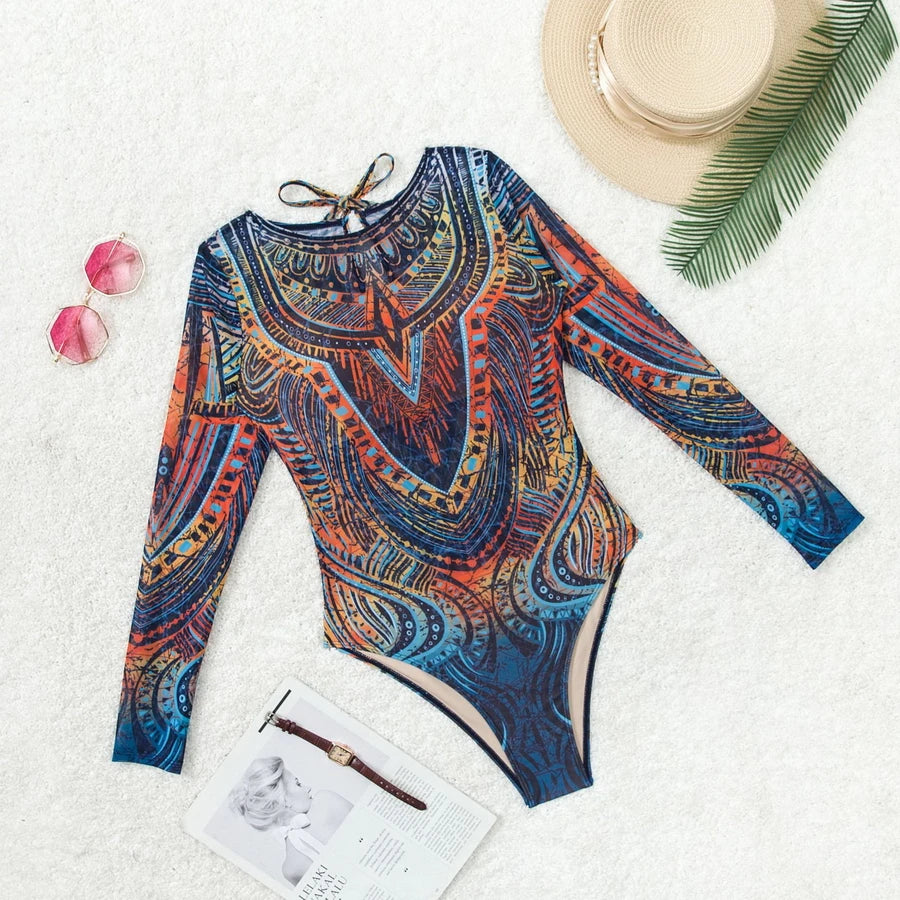 10 Colors Retro Long Sleeve Swimwear Body Suit One Piece Swimsuit Women 2025 Solid Sexy High Cut Bathing Suit Women Monokini