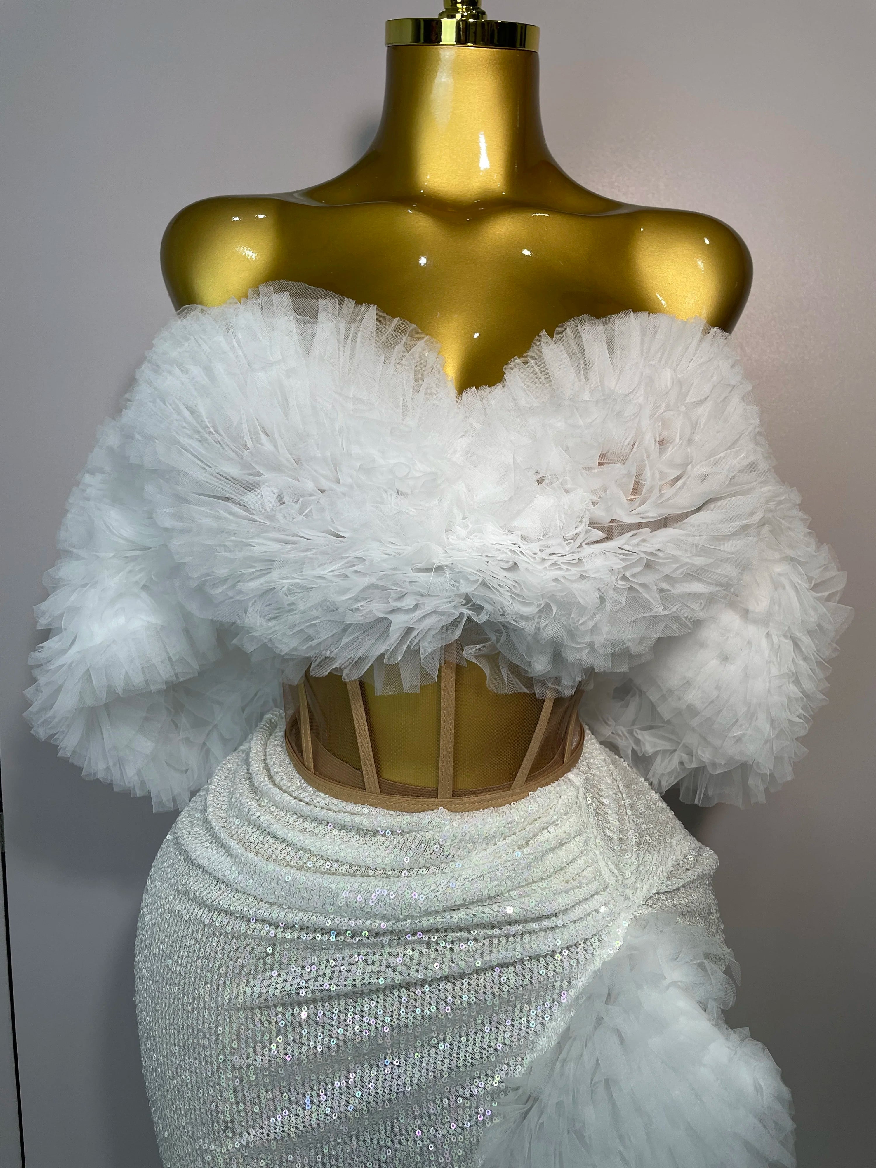 Shiny Sequins Top Short Skirt Two Pieces Set Women Sexy Celebrate Evening Prom Birthday Party Dress Nightclub Stage Outfit